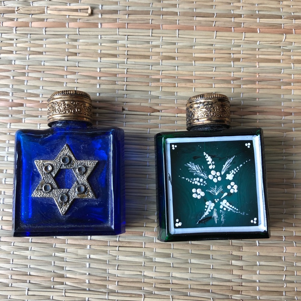 Set of Two Mini Czech Perfume Essential Oil Bottles - Star of David & Floral